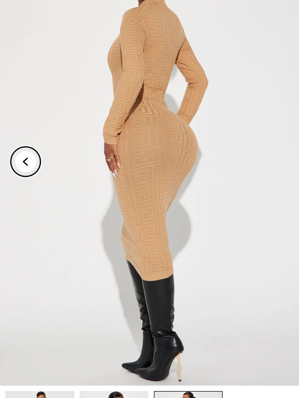 Bodycon Midi Dress in Camel - Women's Long-Sleeve Knit